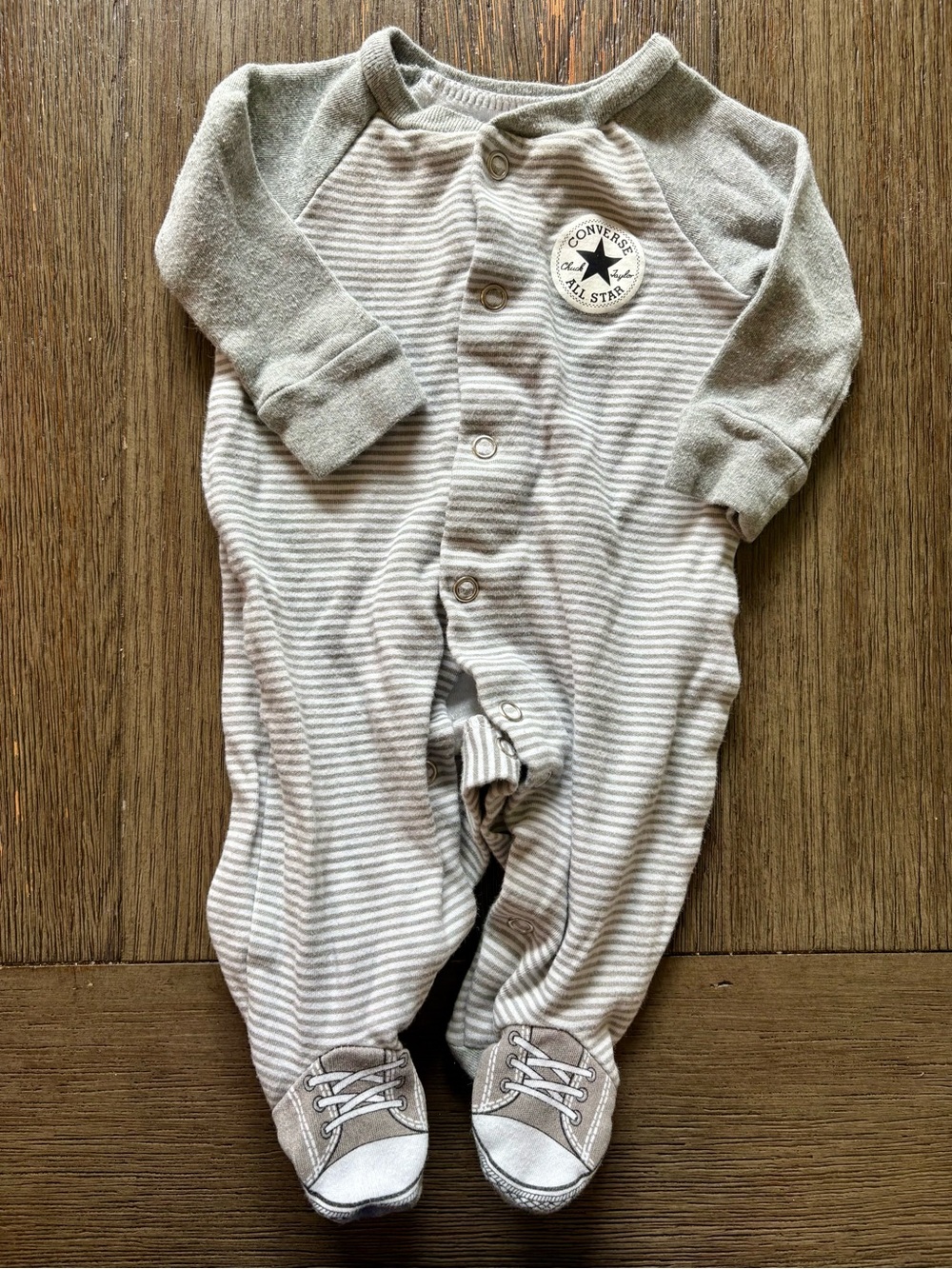 Converse Baby Grey Striped Footed One-Piece- NB